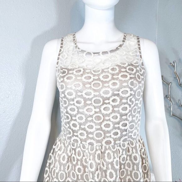 TEA N ROSE Spun Sugar Dress Formal Beige Lacey Feminine Rustic Women's Medium - Picture 2 of 11